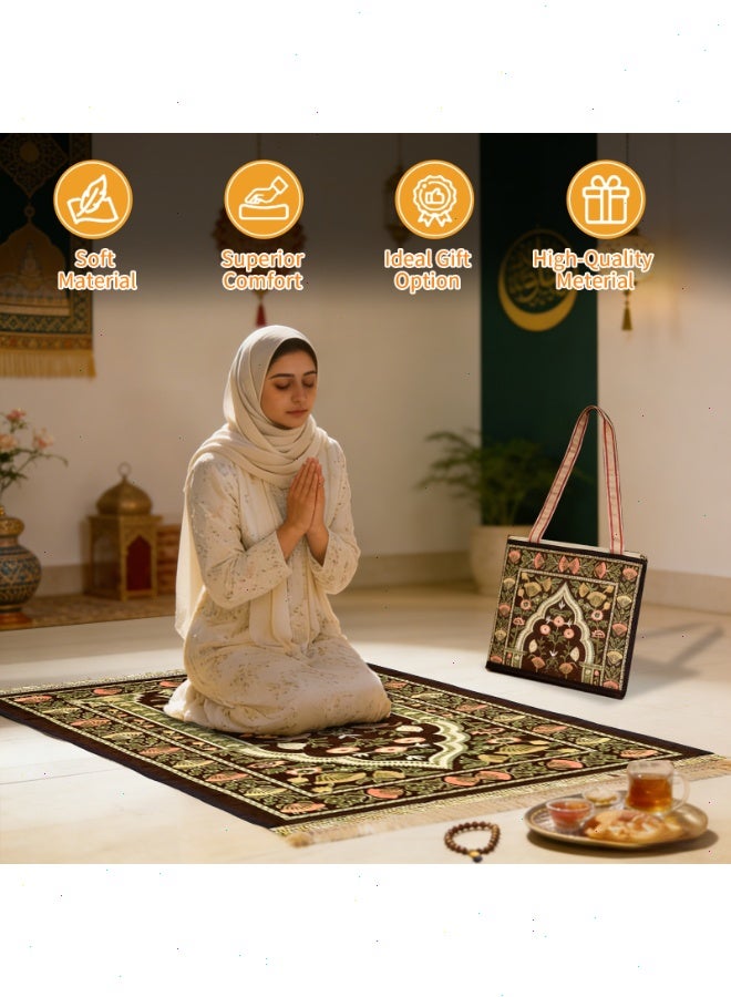 Ramadan Prayer Mat Set, Islamic Prayer Rug with Bag, Portable Foldable & Elegant Design for Muslim Prayer, Home, Travel, Eid Gift - Image 5